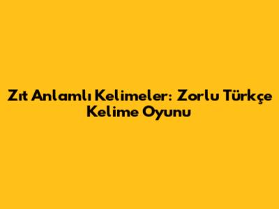 Zıt Anlamlı Kelimeler: Zorlu Türkçe Kelime Oyunu